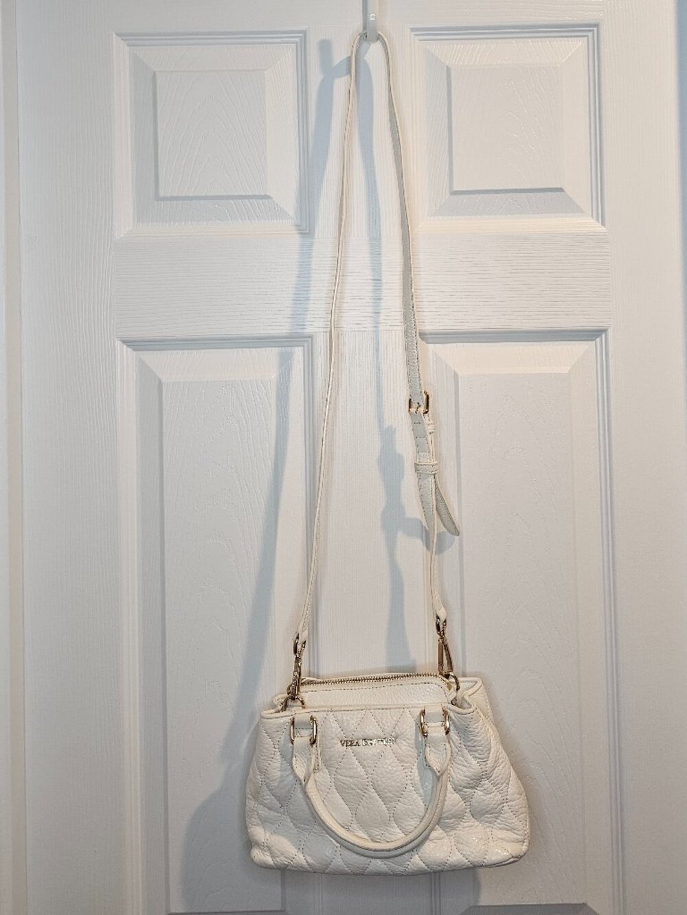 NWOT Vera Bradley Mini Emma Leather Crossbody Bag White Gold Hardware Purse Bag